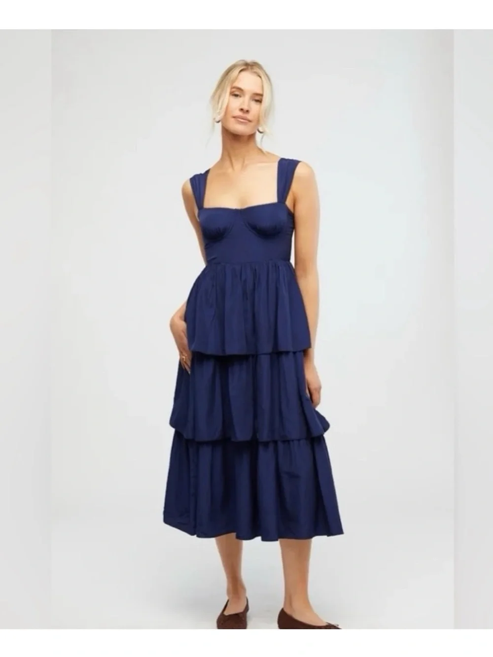 WEWOREWHAT Corset Maxi Dress In Navy In Blue